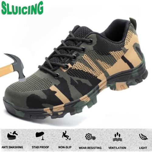 Men Steel Toe Safety Work Shoes Breathable Lightweight Comfortable Industrial Construction Shoes Puncture Proof Antislip