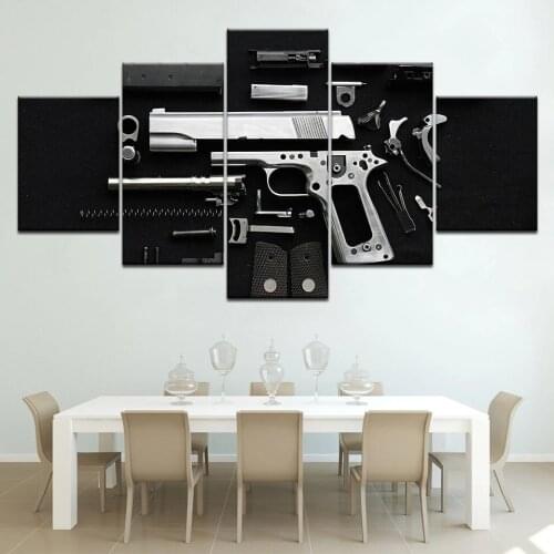 Home Decoration Wall Art Modern Painting For Living Room 5 Panel Pistol Canvas Printed Poster Modular Frame Pictures Artwork