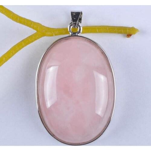 Natural Rose Crystal Bead Oval GEM Pendant Jewelry For Gift S945