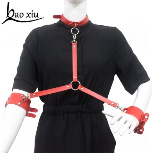 New Vintage Goth Red Faux Leather Collar Big Necklace Choker Set Sexy Gothic Harness Harajuku Punk Bondage Statement for Women