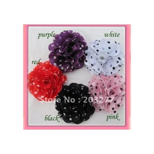 Wholesale - 5 colors for your choose 24pcs/lot 3'' polka dots Satin mesh silk flowers without hair clip FreeShipping