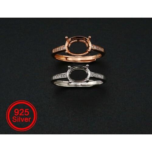Oval Prong Ring Settings Blank Adjustable Rose Gold Plated Solid 925 Sterling Silver DIY Pave Shank Bezel Tray 1224050