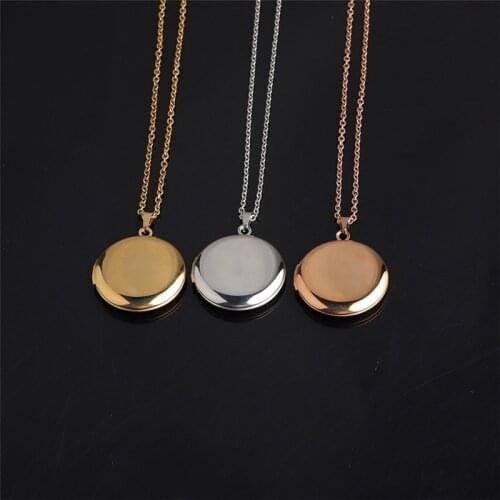 Stainless Steel Necklaces Circular Locket Pendants Openable Photo Frame Glossy For Women Men