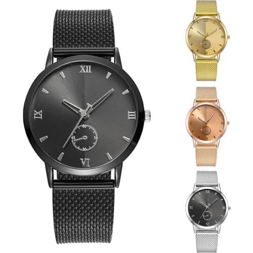 Couple Watches for Women Men Analog Quartz Wrist Watch Wristwatches Round Sub Dial Mesh Band Roman Numerals Unisex Wrist Watch