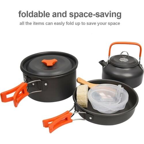 Portable Outdoor Camping Cookware Set Ultralight Aluminium Picnic Travel Tableware Pot Pan Frying Pan2-3 People