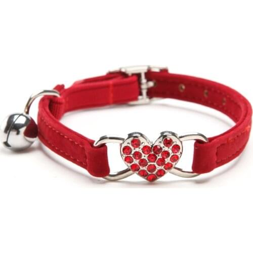 Adjustable Velvet Soft Material Cat Collar Dog Collar Safety Elastic Rhinestone Heart Style For Medium Small Dogs Cats Necklace