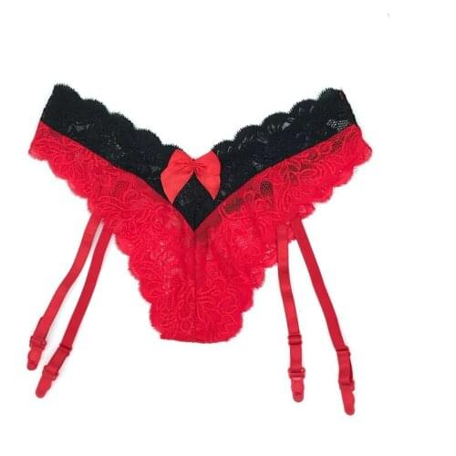 Sexy Lace Transparent Panties With Garters Bow Floral Wedding Garters Female Erotic Lingerie Suspenders Belt For Stockings