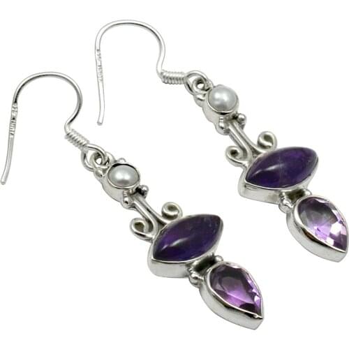 Lovegem Genuine Amethyst EARRINGS 925 Sterling Silver, 45 mm, AE1891