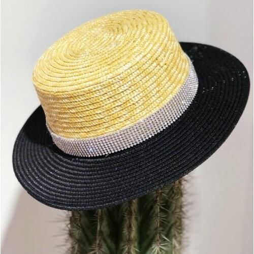 2019 New Summer female stitching white flat top hat Panama sunshade holiday beach hat sun hats for women visor hat