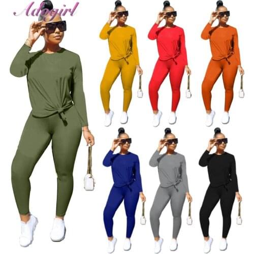 Women Sprotwear Two Piece Sets Solid Long Sleeve Crop Tops T-Shirt Joggers Pants Suit Outfit Workout Tracksuit Matching Sets