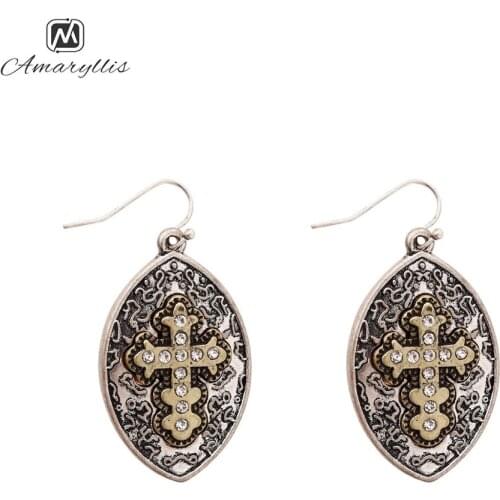 Amaiyllis Vintage Metal Christian Dangle Earrings For Women Religious Cross Drop Earrings Retro Geo Earrings Pendientes Brincos