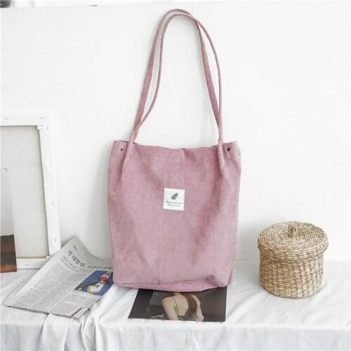 High Capacity Women Corduroy Tote Ladies Casual Shoulder Bag Foldable Reusable Shopping Beach Bag Solid Corduroy Shoulder Bags