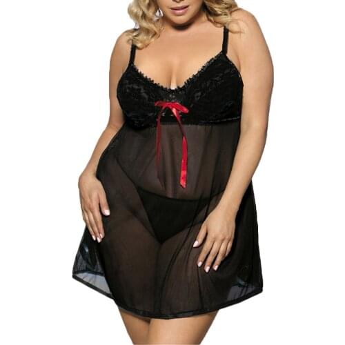Sexy Womens Lace Bow Lingerie Nightwear Plus Size Sleepwear Night Dress Camisole Sexy Nightgowns See Through Nighty Homewear 6XL