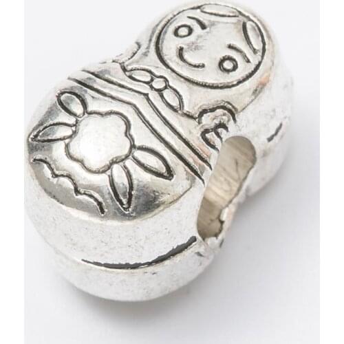 10Pcs/Lot doll Antique Silver Color DIY Zinc alloy Big Hole Spacer Bead Charm Fits Jewelry making Bracelet js1080