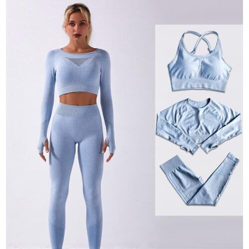 2/3Pcs Gym Set Women Sportswear Fitness Sport Suits High Waist Leggings Seamless Yoga Leggings Long Sleeve Workout Tracksuit