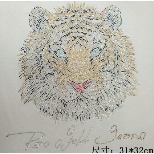 5 piece/lot ! Big tiger head chest hotfix rhinestones, heat transfer design iron on motifs,rhinestone for garment,T-shirt