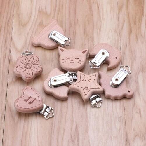 8 Style Lovely Wooden Pacifier Chain Natural Beech Wood Baby Pacifier Clips DIY Dummy Clips Accessory BX0D