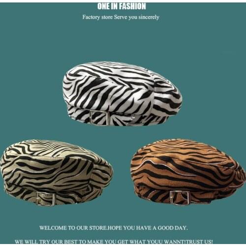 Beret Womens Hat Korean Version Of The Net Leopard Female British Retro Autumn And Winter Fashion Polyester Painter Hat