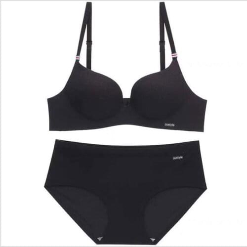 Seamless Solid Color Ladies Bra + Pants Sets Sexy No Steel Ring Underwear Gathered Bras