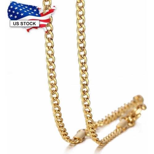 2mm Necklace for Women Men Stainless Steel Curb Link Chain Gold Color 18inch+2inch extension Link Wholesale Jewelry Gifts KN650