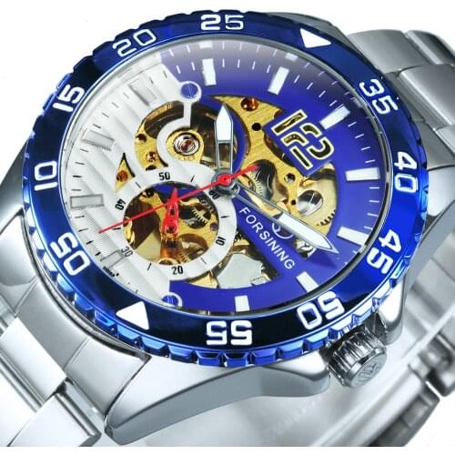 Automatic Mechancial Watch For Men Classic Skeleton Watches Mens 2020 Luxury Steel Strap Rotatable Bezel Wrist Watch Gift Reloj