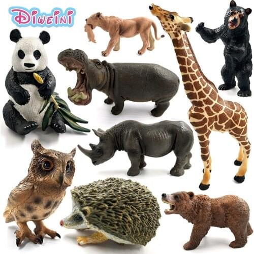 Deer Hippo Giraffe Moose Zebra Fox Rabbit Cat Wolf Bear Owl Hedgehog Panda Rhinoceros Animal Model Action Figure Educational Toy