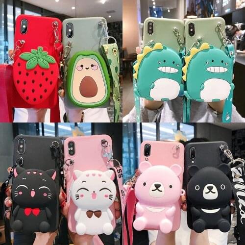 HOT 3D Cartoon Coin Bags Soft Phone Back Case for Huawei Honor 30 Lite 30s 20S 20 Pro 10i 9A 9C 9X 9S 9 Cover With Lanyard