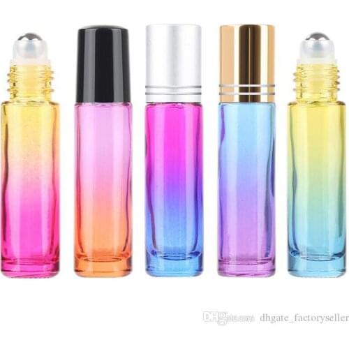 Color gradient, 10 ml Glass Essential Oils Roll-on Bottles with Stainless Steel Roller Balls and Black Plastic Caps Roller Bottl