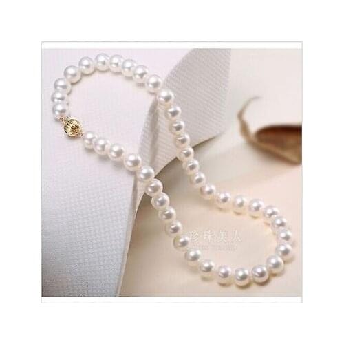 Classic 9-10mm round south sea white pearl necklace 18"14k