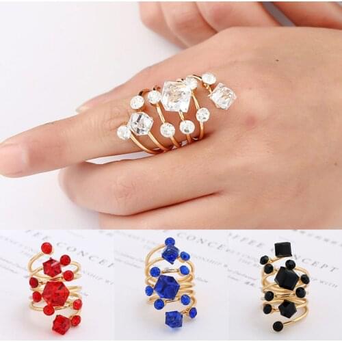 Crystal Black Party Opening Gold Knuckle Finger Midi Rings Rhinestone Punk Adjustable Beautiful Ring Womens Ring Free Shipping