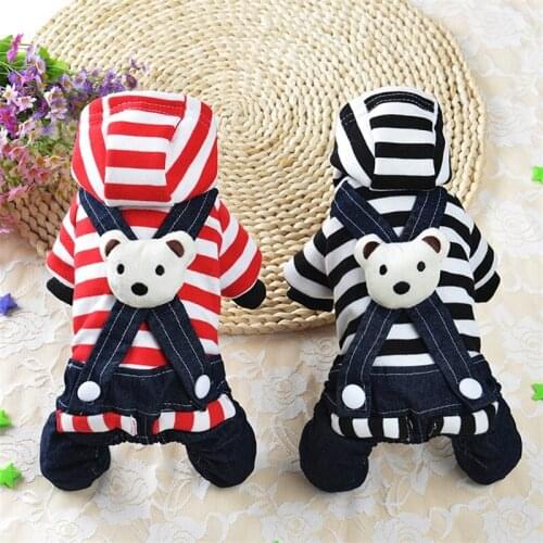 Lovely Pet Dog Costume New Striped Puppy Overalls Rompers Chihuahua Clothes Dog Cute Bear Hoodies Small Dog Jumpsuit