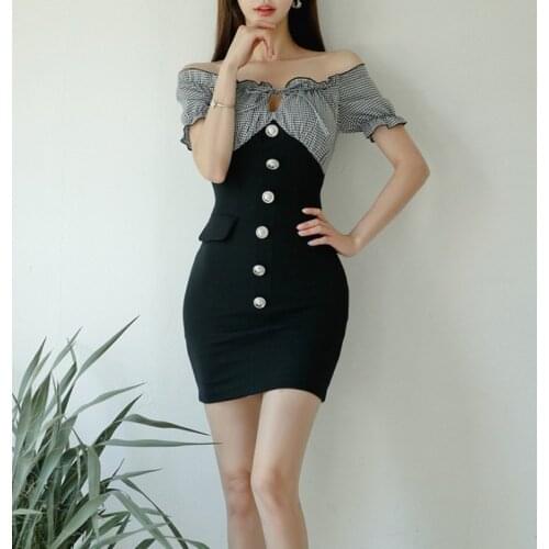 Summer Dress Evening Elegant Vintage Slash Neck Off Shoulder Women Dresses Bodycon Bandage Sundress Party Sexy Korean Clothes