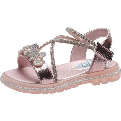 2021 Princess Summer Childrens Sandals Kid Girls Cute Beach Sandals Butterfly Slippers Glitter Shoes Flower Squre Heels Shoes