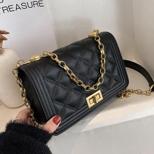 Small PU Leather Crossbody Bags For Women 2021 New Spring Summer Luxury Handbags Lady Gold Chain Shoulder Purses Designer
