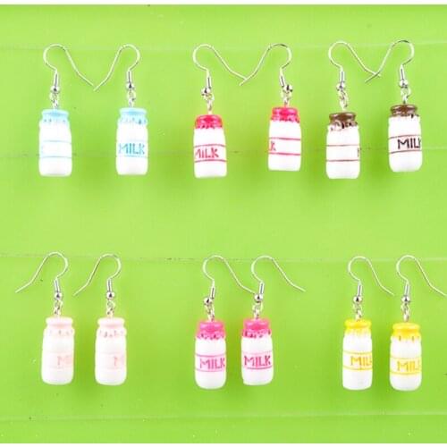 Fashion resin kawaii 3D milk bottle earrings women girl drop dangle earring diy ear jewelry ornament handmade jewellery gift
