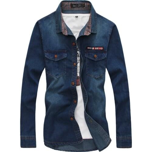 TANG 2021 Blue Mens Long Sleeve Denim Shirts Autumn Sell Well Cotton Shirt Male Large Size S - 5XL