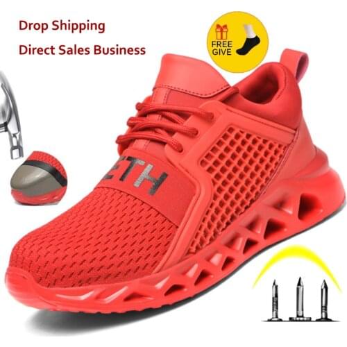 Mens Outdoor Breathable Mesh Steel Toe Anti Smashing Safety Shoes Mens Light Puncture Proof Comfortable Work Shoes Safety Boot