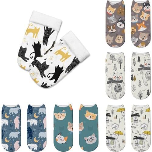 New Fashion Cute Cat Printing Women Socks 3D Cartoon Funny Novelty Print Ankle Socks Comfortable Summer Short Sock Skarpetki
