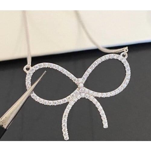 New brand pure 925 sterling silver women jewelry, bow necklace, engagement wedding jewelry, birthday party gift accessories.girl