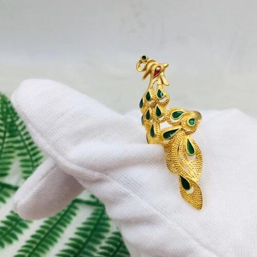 Gold Color Peacock Wedding Rings For Women Oil Driping Resizeable Finger Jewelry Never Fade
