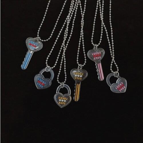 New Ins Hip-hop Colors Key Lock Pink Yellow Heart Bottle Necklace Bottle Pendant Necklaces For Women Fashion Jewelry