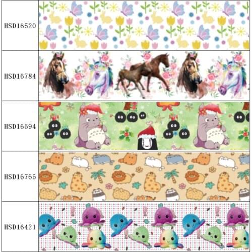 HuangTao 22MM 25MM 38MM 50MM 75mm Printed Pattern on Grosgrain Ribbon for diy ribbon