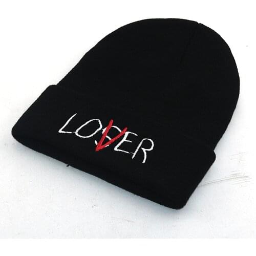 Embroidery LOVER LOSER hat cotton flexible soft knitted hats for Autumn Winter Cheapu fashion ski beanie cap high quality