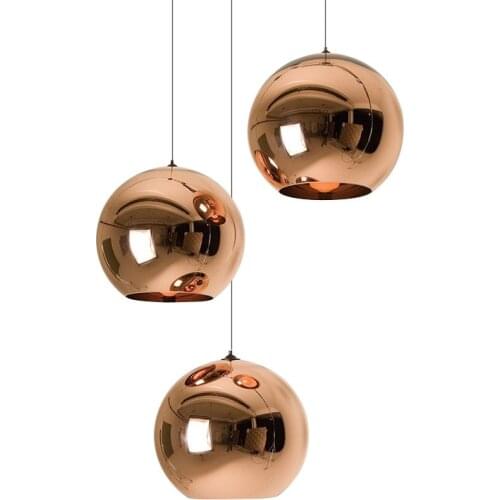 Modern Mirror Plating Glass Ball Pendant Light Copper Color Globe Lamp Nordic LED Pendant lamp living room Lighting Fixtures