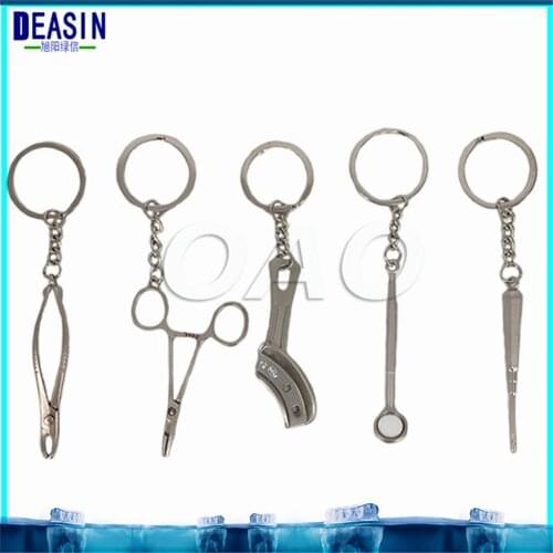 Dental Lab Mixed Keychains Forcep Mirror Tooth Impression Tray