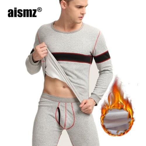 Aismz Mens Thermal Underwear Winter Warm Fleece Long Johns Thick Thermal Underwear Cotton Cashmere O-Neck Underwear Thermals