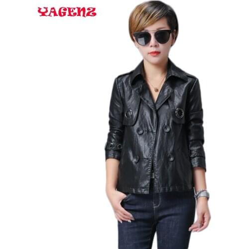 Pu leather 2019 Spring autumn short jacket female leather short section motorcycle leather Elegant Loose pu leather jacket