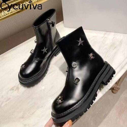 Studded Metal Star Ankle Boots Women Shoes Platform Chunky Heel Shoes Female Botas Designer Rivet Motorcycle Boots Women Bottnes