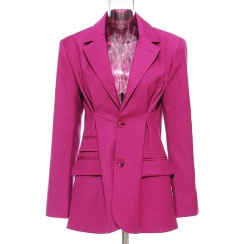 SeeBeautiful New FashionSpring 2021 Simple Notched Neck Long Sleeve Button Pocket Loose Coat Single Suit Women W273