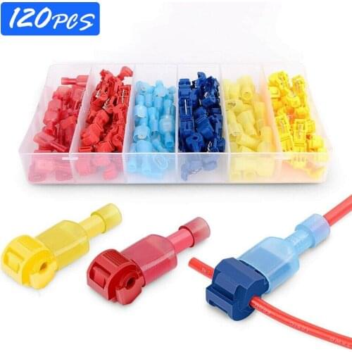120pcs T-Tap Wire Connectors Insulated Quick Disconnect Self-Stripping Electrical Cable Connector Snap Splice Lock Wire Terminal